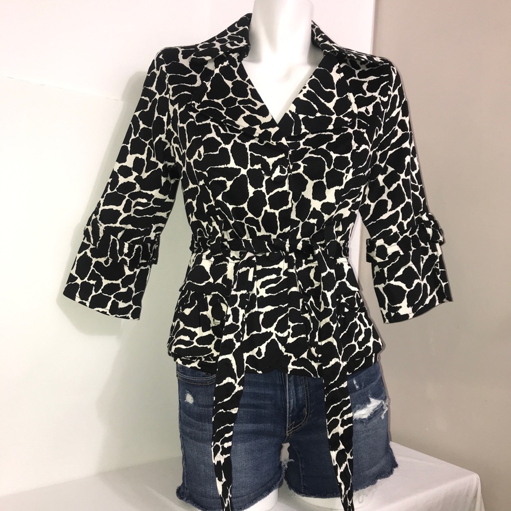 Talie Classic B&W Animal Print Padded BeltedBlazer